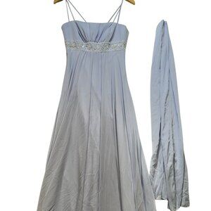Womens Bridesmaid Chiffon Maxi Dress With Shawl Light Blue Formal